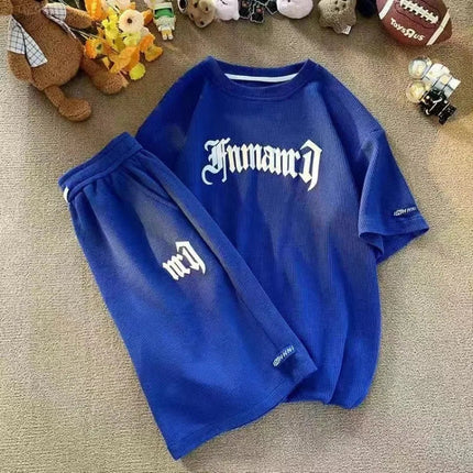 Set di abbigliamento sportivo a maniche corte in seta di ghiaccio estiva casual con waffle transfrontaliero T-shirt da uomo Set di abbigliamento da uomo abbinato platinumshop