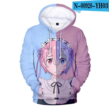 Harajuku Hip Hop Comfortable Re ZERO Rem Ram 3D print Hoodies Sweatshirts Men/Women Sweatshirt Adult/Child Casual Pullovers