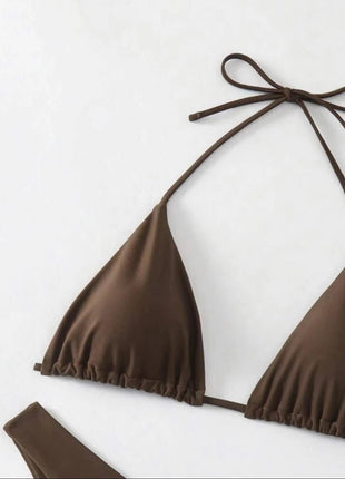 Costume da bagno bikini a perizoma da donna sexy, tinta unita bianco/nero/caffè, con laccetti, stile brasiliano, nuovo, in doppio tessuto, per la spiaggia platinumshop