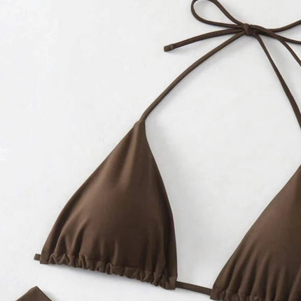 Costume da bagno bikini a perizoma da donna sexy, tinta unita bianco/nero/caffè, con laccetti, stile brasiliano, nuovo, in doppio tessuto, per la spiaggia platinumshop