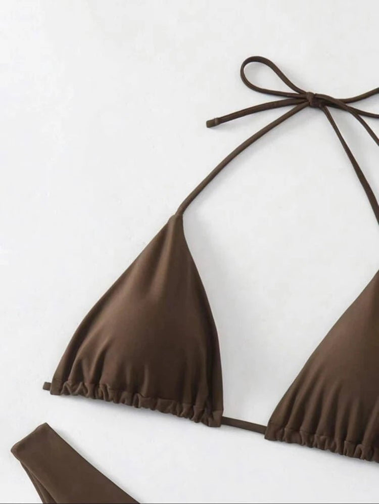 Costume da bagno bikini a perizoma da donna sexy, tinta unita bianco/nero/caffè, con laccetti, stile brasiliano, nuovo, in doppio tessuto, per la spiaggia platinumshop