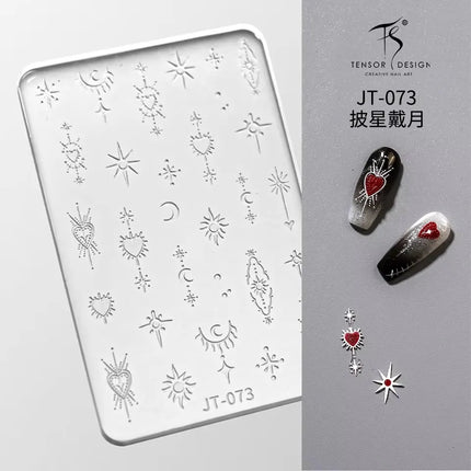 Gothic Letter Nail Art Transfer Printing Steel Plate Nail Art Silicone Stamp Star Heart Dot Bowknot Lace Manicure Tool Templates