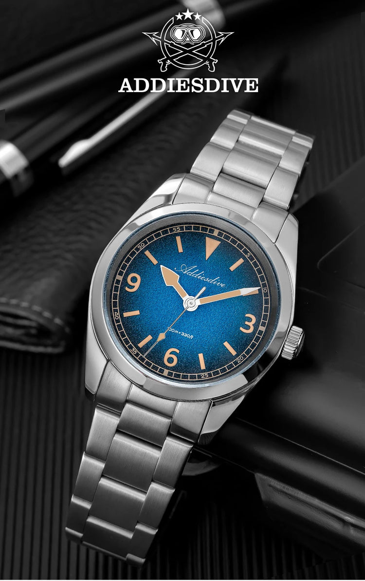 ADDIESDIV New Retro Men's Quartz Watch Sapphire Glass Japanese Movement 100m Waterproof Stainless Steel Night Light Watch AD2554
