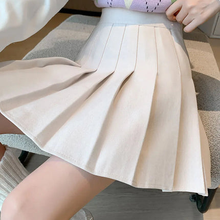 Autumn Winter Woolen Pleated Skirts Women New Korean High Waist Slimming Mini Skirt Ladies Preppy Style Side Zipper A-Line Skirt PlatiNum