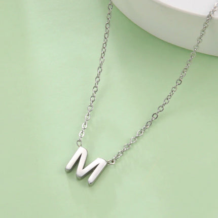 Skyrim Stainless Steel A-Z Initial Letter Necklace for Women Trend Minimalist Alphabet Choker Neck Chain Jewelry Birthday Gift PlatiNum
