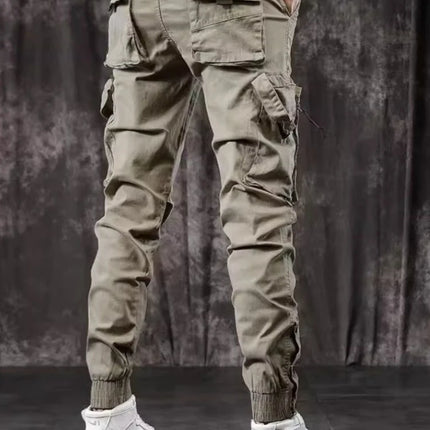 Men's High End Functional Cargo Pants Slim Fit Tapered Leg Spring Autumn Utility Workwear Design Elastic Cuff Sports Pants