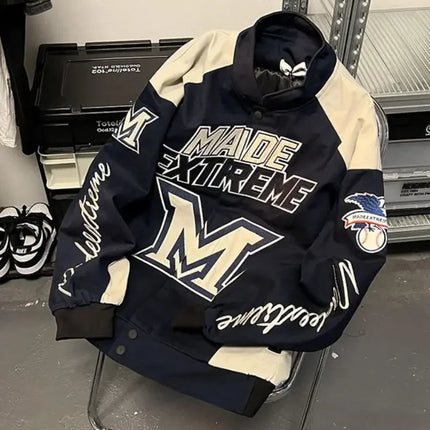 Gmiixder American Street Racing Jacket Men Women Cool Niche Embroidery Motorcycle Baseball Uniform Unisex Punk Letter Streetwear