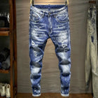 Spring and Autumn New Fashion Trend Ripped Retro Straight Leg Blue Jeans Men's Casual Loose Comfortable Breathable Denim Pants PlatiNum