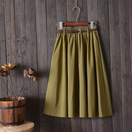 Gonna estiva midi al ginocchio da donna con cintura Gonna da scuola a pieghe a vita alta da donna coreana alla moda femminile