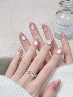 10Pcs Nude Color Handmade Press on Nails Full Cover Gradual Change Crystal Clear French Almond False Nails Manicure Nail Tips