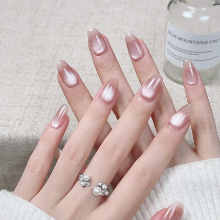 10Pcs Nude Color Handmade Press on Nails Full Cover Gradual Change Crystal Clear French Almond False Nails Manicure Nail Tips