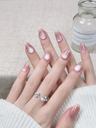 10Pcs Nude Color Handmade Press on Nails Full Cover Gradual Change Crystal Clear French Almond False Nails Manicure Nail Tips