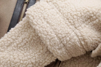 KONDALA Fall Winter Fleece Stand-up Jacket Women's Casual Thickened Warm Zipper Coat 2025 Fashion Retro Motorcycle Style Jacket