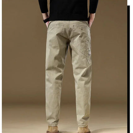 Spring Autumn New Men's 97% Cotton Jogging Cargo Long Pants Retro Solid Color Korean Style Straight Loose Casual Pants Male