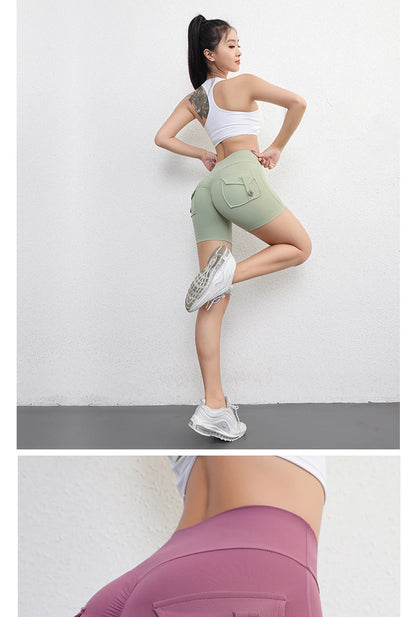 Peach Butt Fitness Shorts Women's Exercise Three-Quarter Pants Cargo Air Dry Pocket Yoga Tight Lift Summer