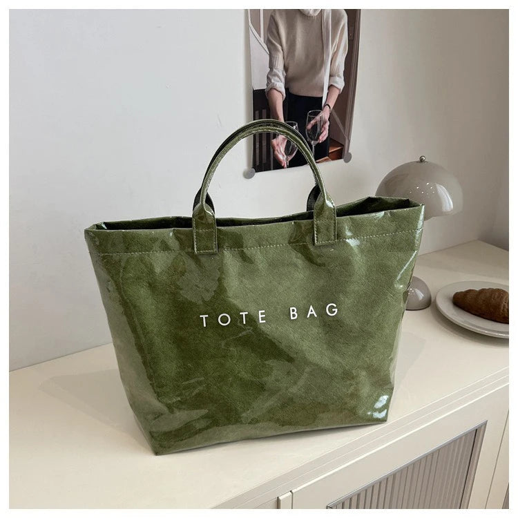 Tote Bag, Retro Letter, Casual Versatile Handbag, Minimalist Transparent, Simple, Commuter, Large-capacity Bag for Women PlatiNum