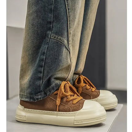 Toe Thick Sole Platform Men Sneakers Lace Up Patchwork Fashion New Trend Casual Trainer Shoes Thick Bottomed All Season
