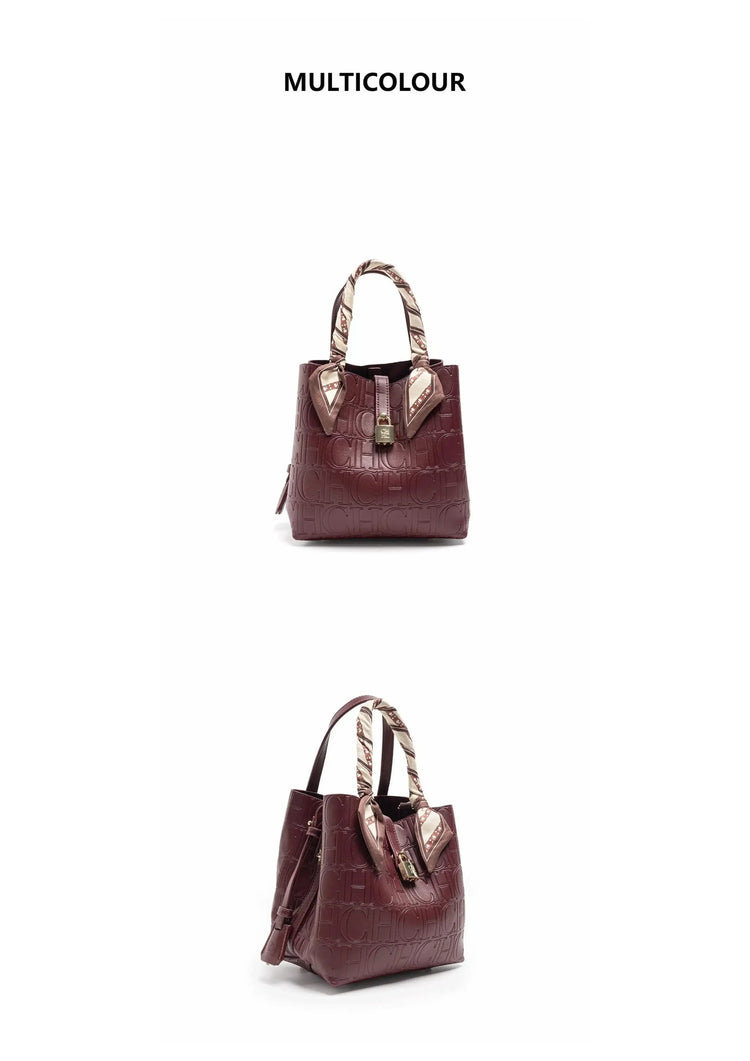 CH Large Capacity Handbag Luxury Brand Temperament Letter Print with Lock Design 2025 Trendy Women's Crossbody Bag PlatiNum