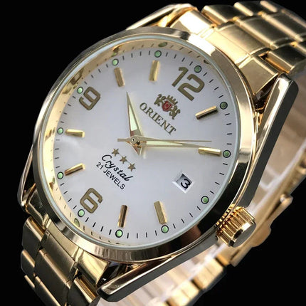 Orient Double Lion Classic Watch Series Orologio da uomo con cinturino in acciaio inossidabile Tourbillon meccanico automatico multifunzione di lusso platinumshop