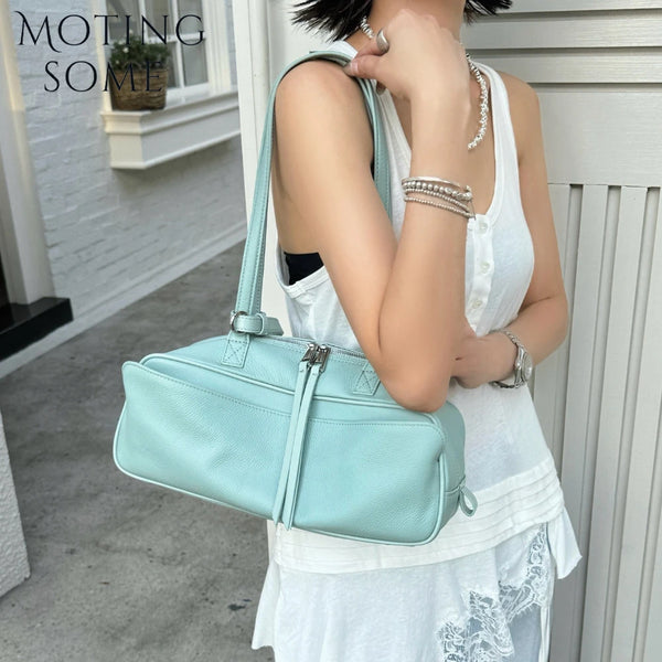 Motingsome Summer Bags First Layer Cowhide Woman Satchel Shoulder Handbag Fashion Underarm Purses Large Capacity Messenger Tote