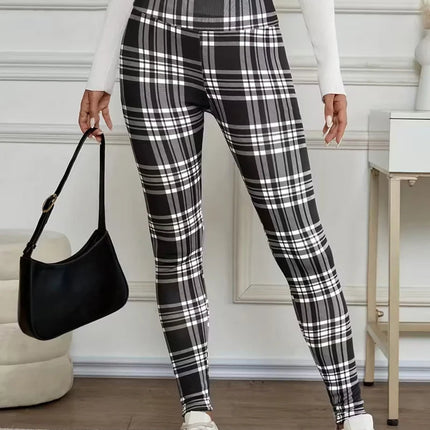 Women Lamb Wool Plaid Leggings Autumn Winter Out Wear Vintage Street Warm Leggings Woman High Waist Thicken Plush Lined Leggings PlatiNum