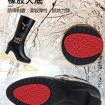 Women Comfortable Fleece Medium Boots Autumn Winter New Style Thick Heel Side Zipper Pointed Fashion High Heels Boots Elegant