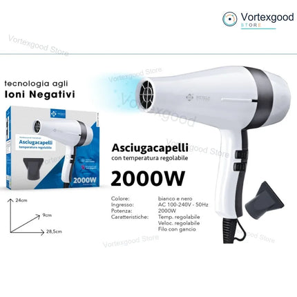 Professional Hair Dryer 1200W 1600W 2000W Powerful Fast Drying Foldable Portable Blow Dryer Adjustable Heat Speed Ionic Hair Care with Diffuser Concentrator for Home Salon Styling Travel