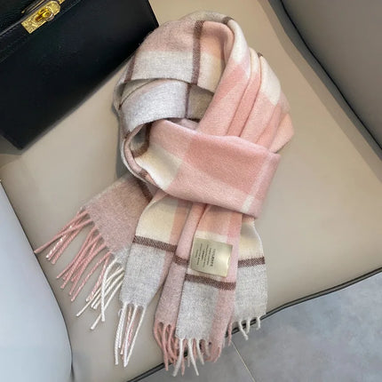 High Quality 100% Pure Wool Scarf Women Classic Chic  Autumn Winter Colorful Plaid Tassel Warm Muffler Female Thermal Shawl Lady