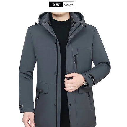 Men's Detachable Liner & Hat Puffer Coats Business Casual Hooded White Duck Down Jackets 2026 Winter Outwear Windproof Top Parka