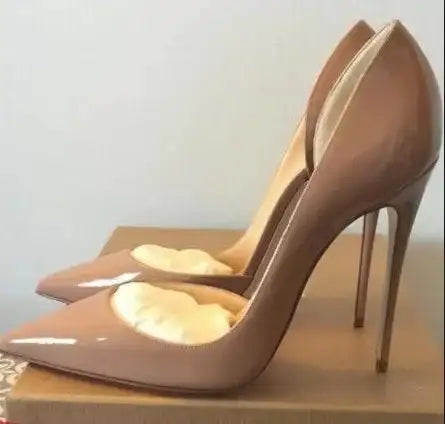 Scarpe con tacco alto a spillo da donna in pelle verniciata nuda 12CM 10CM 8CM Ritagli Punta a punta che celebra scarpe da sera per feste Taglia46 platinumshop