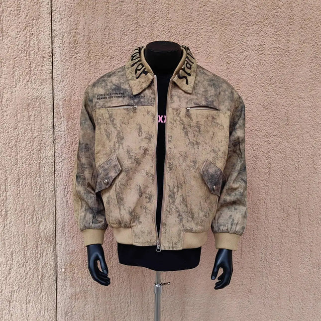 PFHQ Trendy Men's Jacket Double Collar Lapel Design Vintage Personalized Letter Pattern Decoration Long Sleeve Male Coat 21P1454