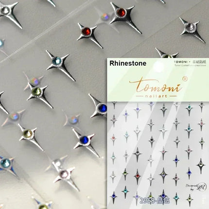 Punk Glitter Powder Blue Pink Star Charm Laser Silver Gold Starlight Rhinestones Moon DIY Nail Art Stickers Manicure Tool Decals