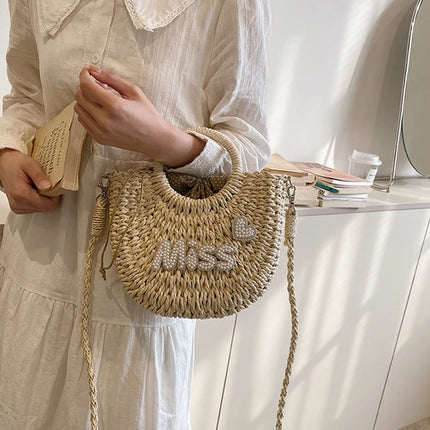 Personalized Summer Straw Bag for Women, Large Capacity, Perforated Design, Simple Shoulder Beach Bag for Vacations