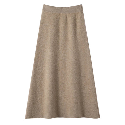 Women 100% Cashmere Skirts Office Lady Autumn Winter Knitted High Waist A-Skirt Graceful Long Warm front-open skirt with buttons PlatiNum
