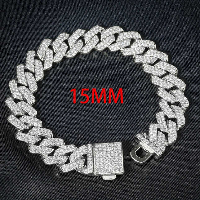 3 pezzi orologio a catena cubana per uomo Hip Hop Miami Curb ghiacciato pavimentato strass rapper collana cubana orologio + braccialetto gioielli platinumshop