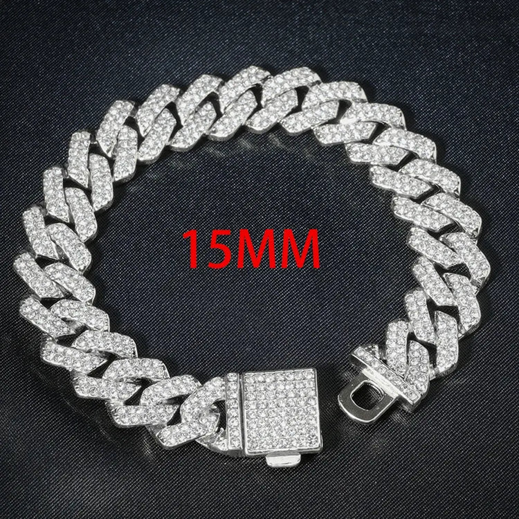 3 pezzi orologio a catena cubana per uomo Hip Hop Miami Curb ghiacciato pavimentato strass rapper collana cubana orologio + braccialetto gioielli platinumshop