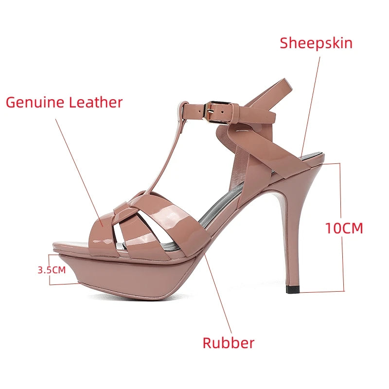 Summer women's elegant sandals luxurious leather party shoes 10cm open toe high heels fashionable wedding shoes plus size 35-43