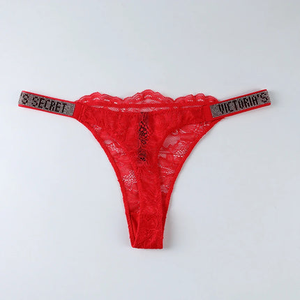 2026 New Satin Letter Rhinestone G-String Women Underwear Sexy Lace Lingerie Low Waist Seamless Panties Panties