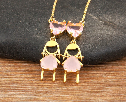 AIBEF Cuore Strass Ragazza e Ragazza Donna Ciondolo Collana Madre Cubic Zirconia Rame Dolce e Carino Gioielli Regalo di Fascino per Bambini