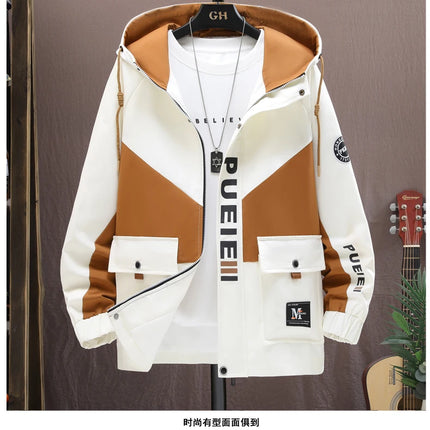 Fashion Men's Hooded Jackets 2026 Spring Autumn Youth High Streetwear Loose Casual Coat Outdoor Zipper Windbreaker Tops Clothing