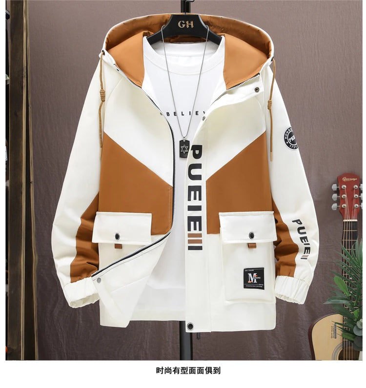 Fashion Men's Hooded Jackets 2026 Spring Autumn Youth High Streetwear Loose Casual Coat Outdoor Zipper Windbreaker Tops Clothing