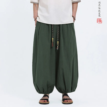 Pantaloni Lantern da Uomo: Pantaloni Casual in Cotone e Lino, Tinta Unita, Oversize, Comodi, a Gamba Larga, Stile Streetwear - Vendita Calda