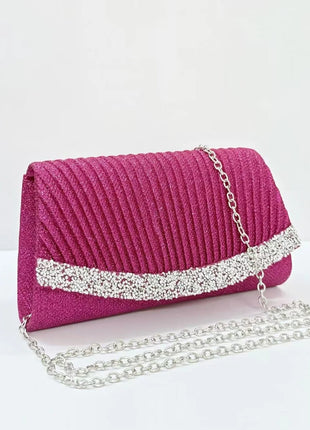 Borsa Clutch Plissettata con Strass, Pochette da Sera Scintillante con Cristalli, Elegante Borsetta da Donna per Cerimonie, Matrimoni e Feste Formali