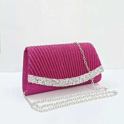 Borsa Clutch Plissettata con Strass, Pochette da Sera Scintillante con Cristalli, Elegante Borsetta da Donna per Cerimonie, Matrimoni e Feste Formali