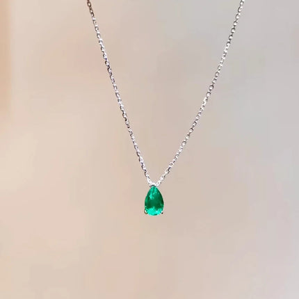 Emerald Crystal Zircon Waterdrop Charm Pendant Necklace for Women Charms Fashion Green Rhinestone Female Vintage Jewelry PlatiNum