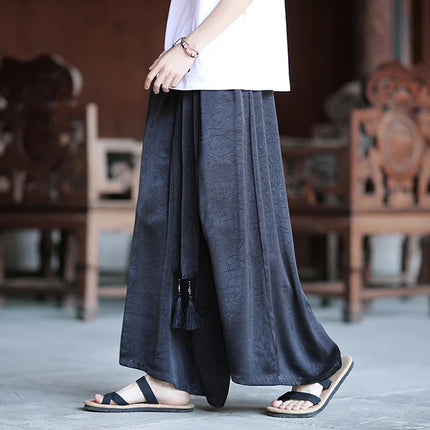 Pantaloni stile cinese da uomo nuovi pantaloni larghi casual in seta di ghiaccio a gamba larga pantaloni da uomo kimono alla moda retrò comodi e traspiranti