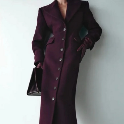 Women's Long Coat Slim V Neck Single Breasted Overcoats Shoulder Pad Maxi Jackets with Belt 2025 New Winter Lady Commute Outwear