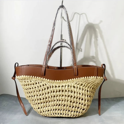 Women's 2-in-1 Woven Straw Bag Underarm Straw Bag with Adjustable Strap Large Capacity Dumpling Shoulder Bag for Summer Beach Bucket Bag