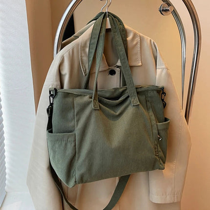 Women Corduroy Tote Bag Casual Multi Pocket Handbag Adjustable Strap Crossbody Sling Bag Zipper Shoulder Bag Fall Winter Bag PlatiNum