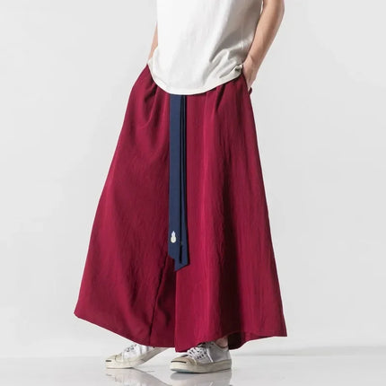 2023 Pantaloni da uomo a gamba larga Pantaloni da jogging in cotone Pantaloni larghi retrò Uomo Pantaloni di lino stile cinese Maschio Grande cavallo Nepal Abito Pantaloni solidi